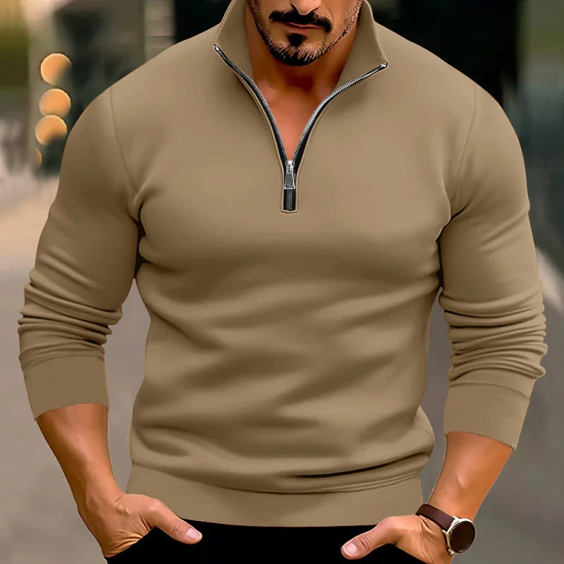 Herren Pullover | Langarm mit Reißkragen und Stehkragen