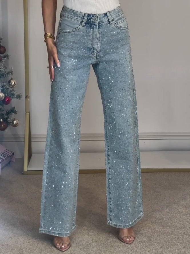 Damenjeans | Hoher Bund Mit Dekorativen Glitzerelementen