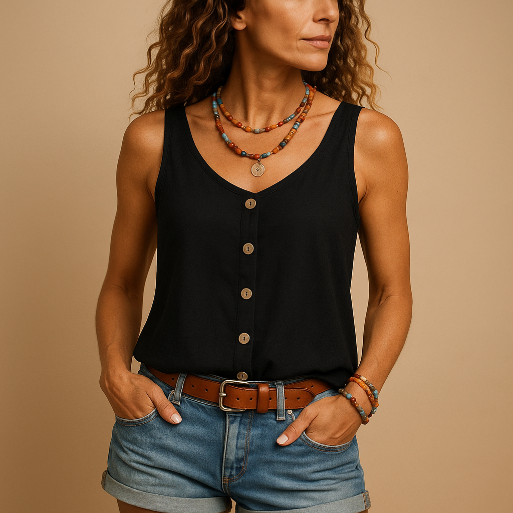 Top Damen | V-Ausschnitt mit Frontknopfleiste