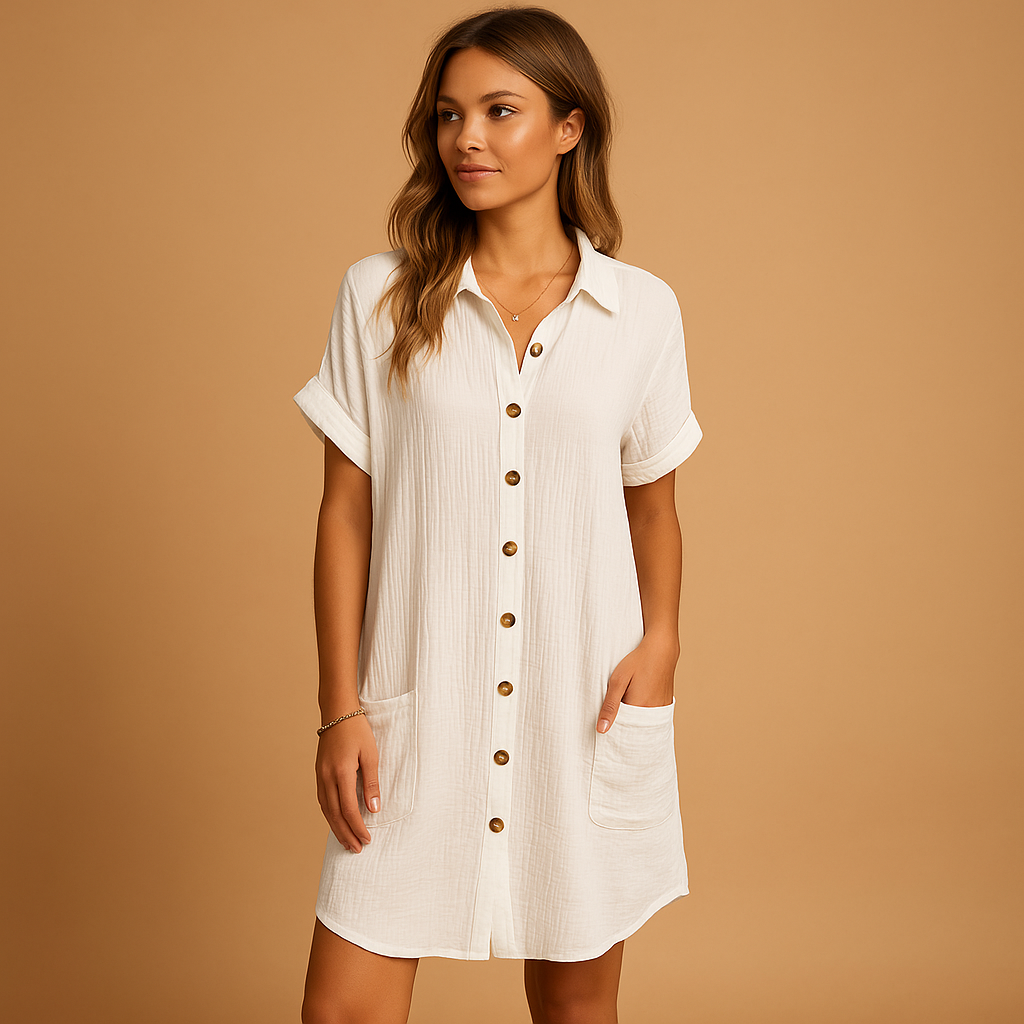Kleid Damen | Hemdblusenkleid mit Knopfleiste und Taschen