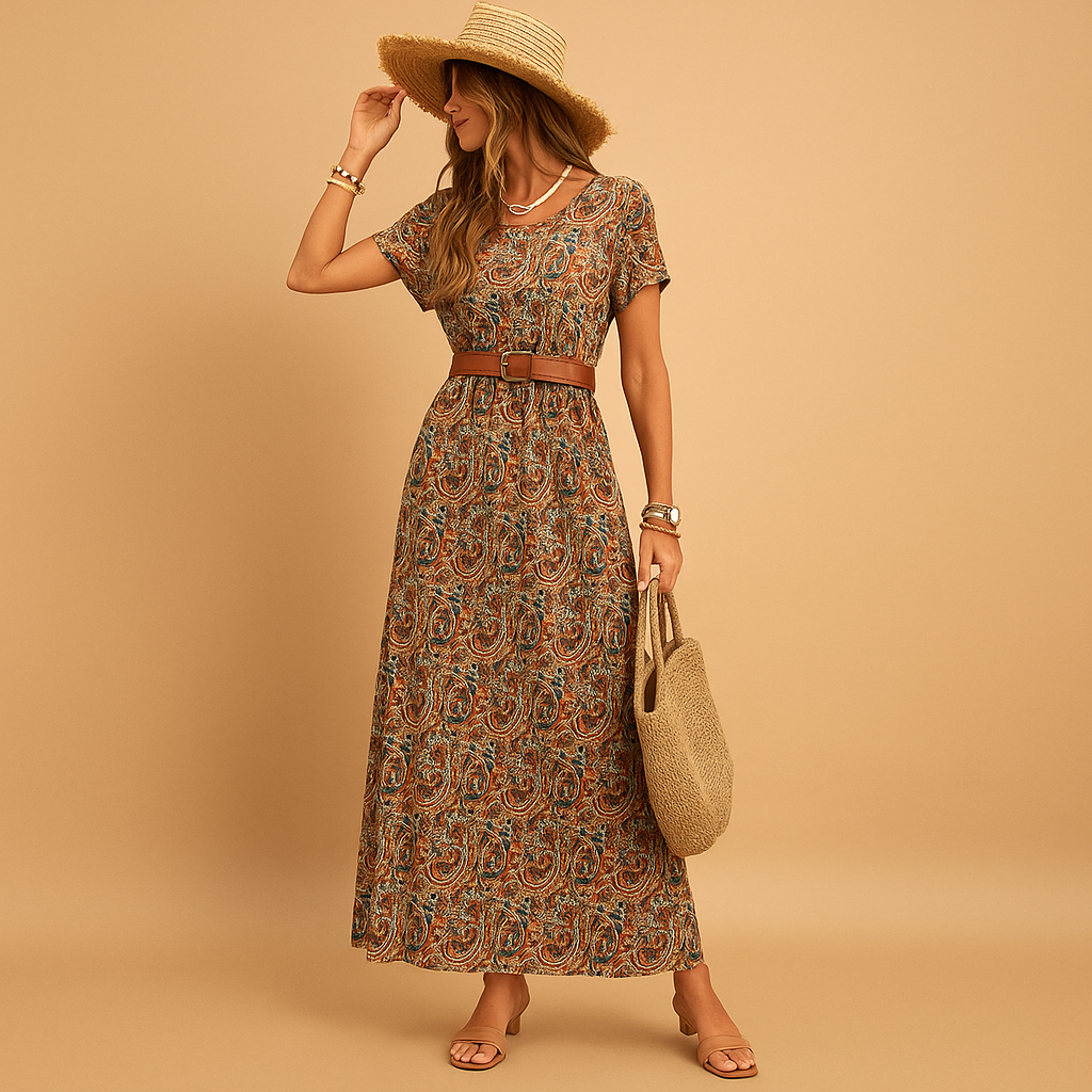 Kleid Damen | Maxikleid mit V-Ausschnitt und Taillengürtel
