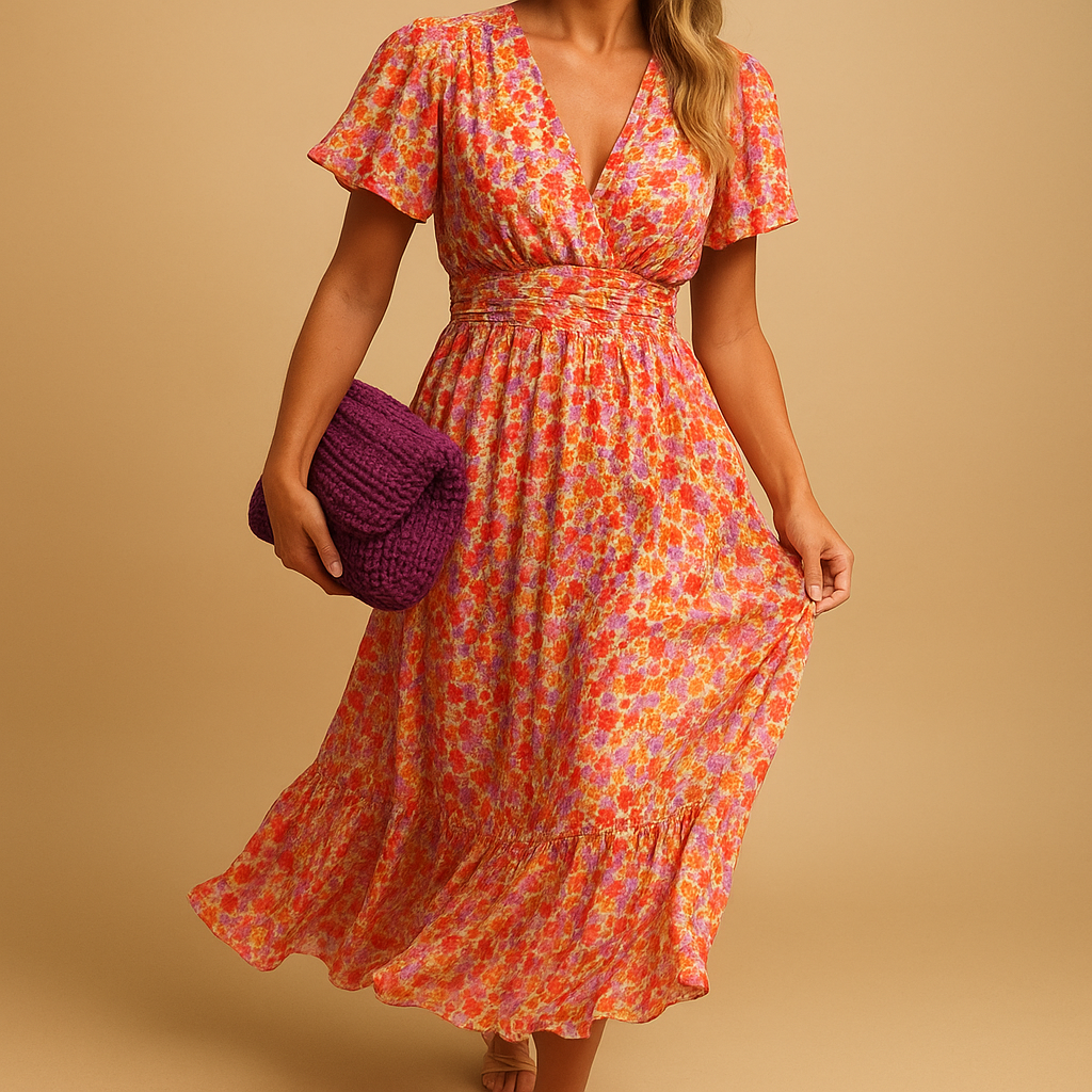 Damen Kleid | Maxilänge mit V-Ausschnitt und Taillenpartie