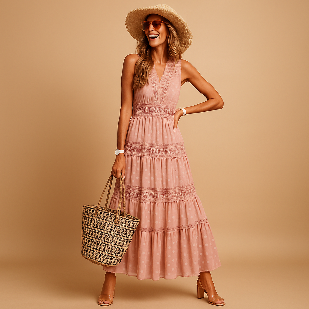 Kleid Damen | Stufenkleid mit V-Ausschnitt und Blumenmotiv