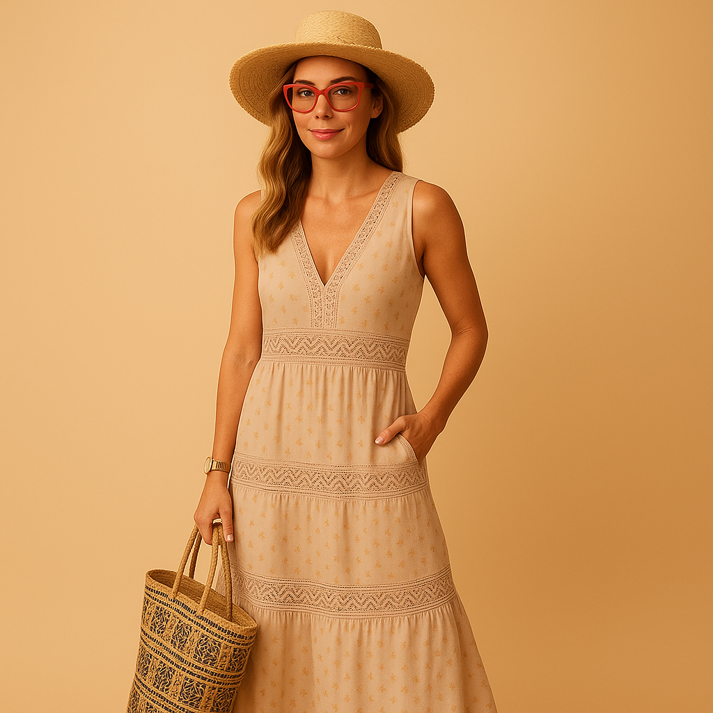 Kleid Damen | Stufenkleid mit V-Ausschnitt und Blumenmotiv