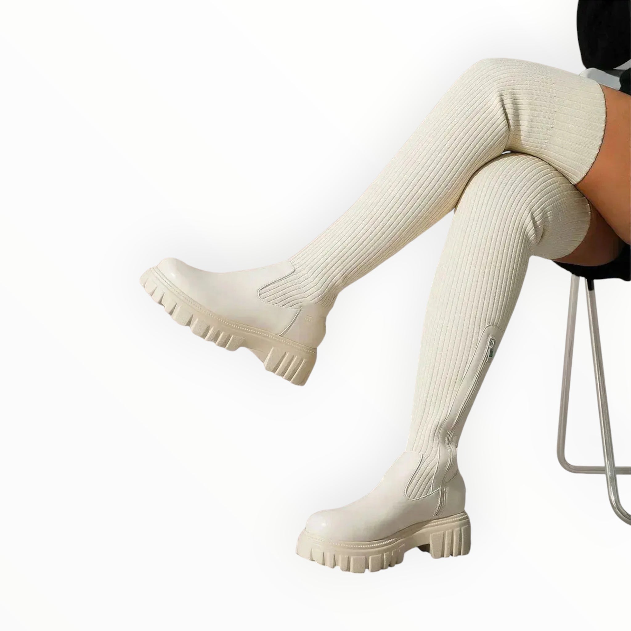 Damen Stretch-Stiefel in Beige, kombinierbar mit verschiedenen Outfits
