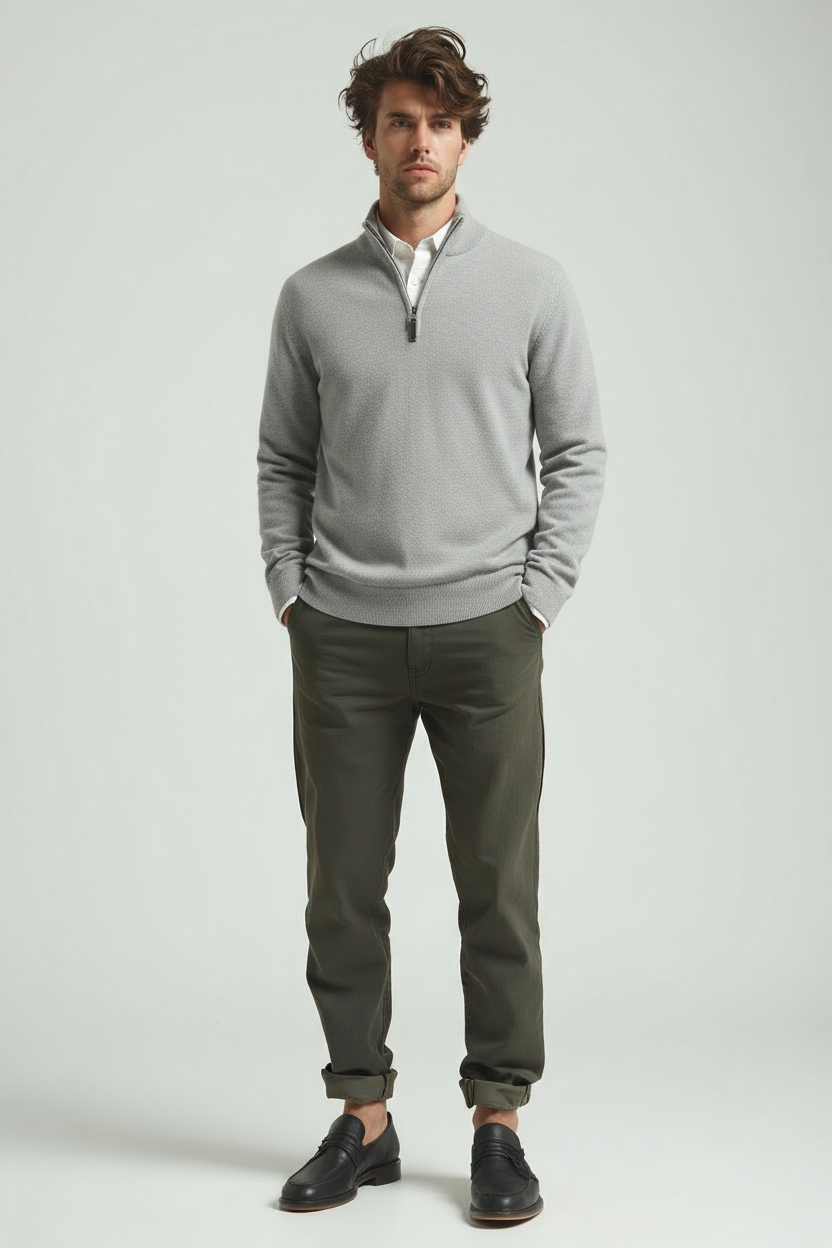 Herren Pullover | Slim Fit mit Stehkragen und Reißverschluss