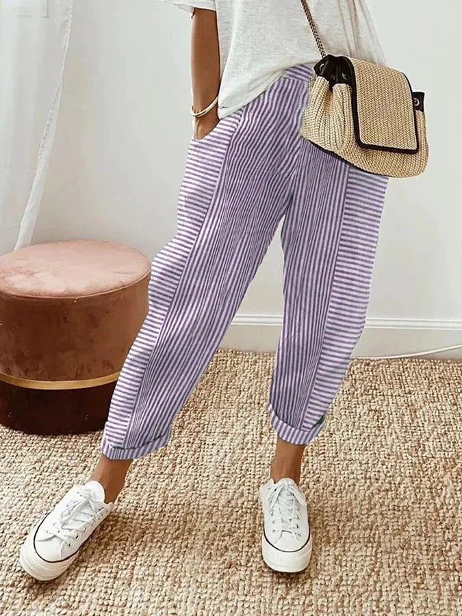 Damen Hose | Lang geschnitten mit elastischem Bund und Taschen