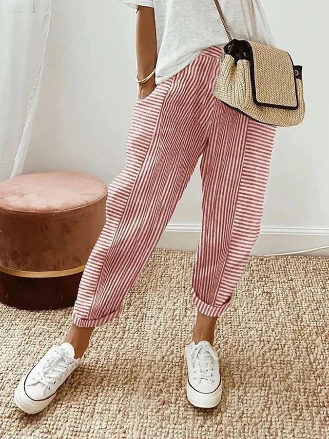 Damen Hose | Lang geschnitten mit elastischem Bund und Taschen