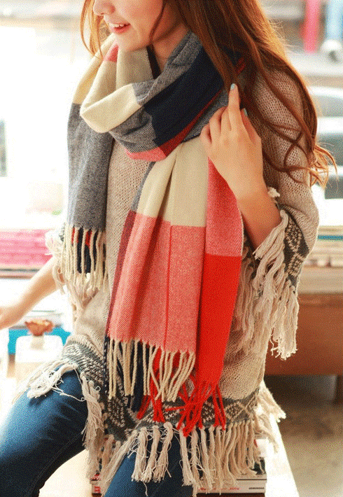 Damen Schal | Oversized Umschlagform mit Fransenabschluss