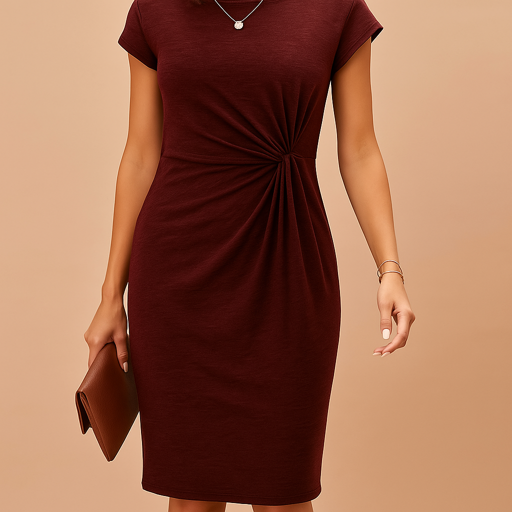 Damen Kleid | Seitliche Drapierung mit Kurzarm-Kontur