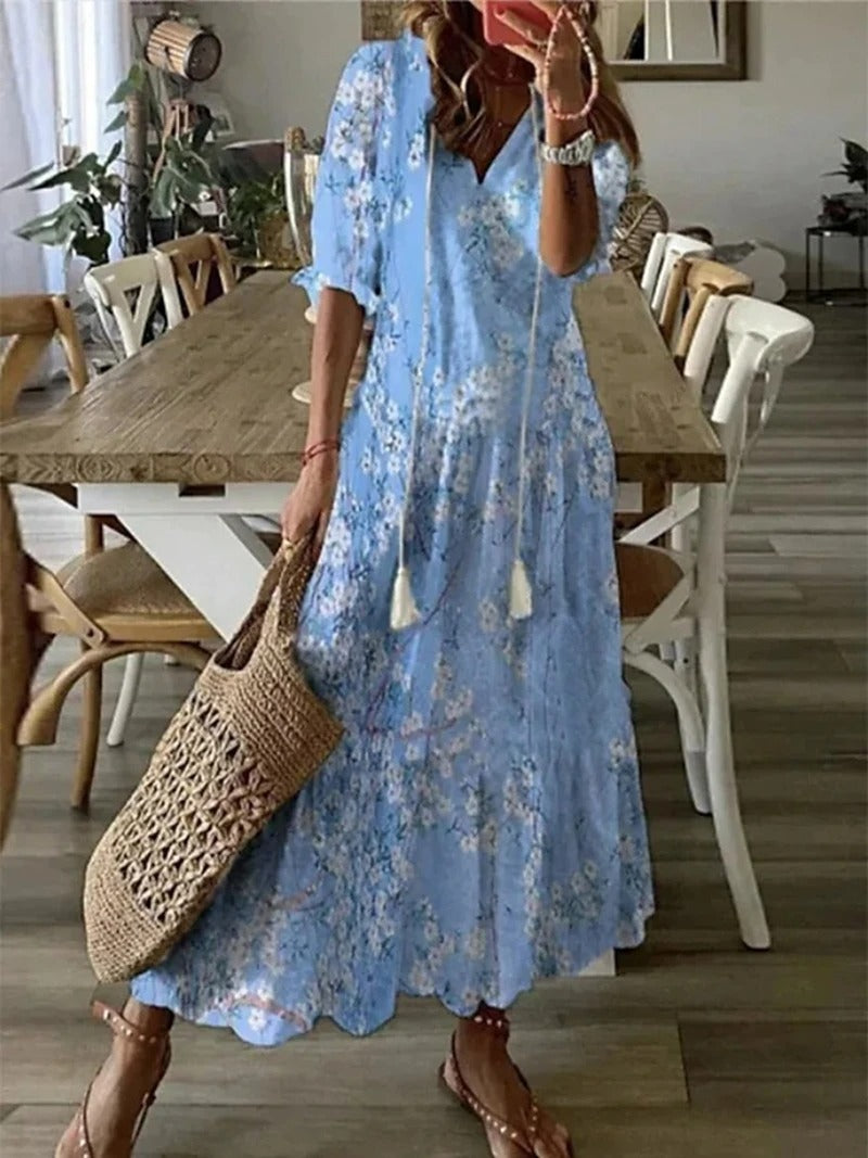 Kleid Damen | V Ausschnitt mit kurzen Ärmeln