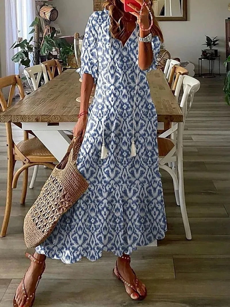 Kleid Damen | V Ausschnitt mit kurzen Ärmeln