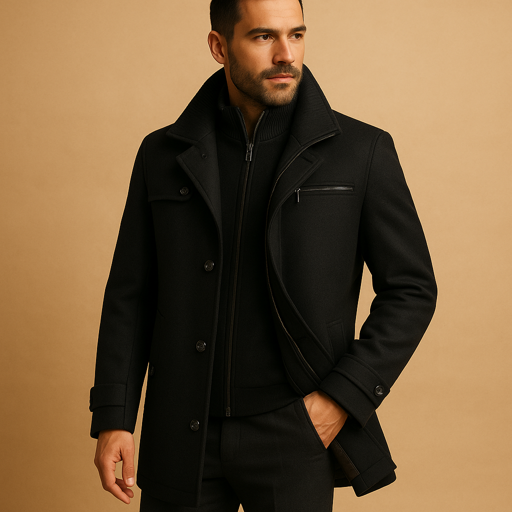 Herren Jacke | gerade Ausführung mit Frontöffnung und Kragenbereich