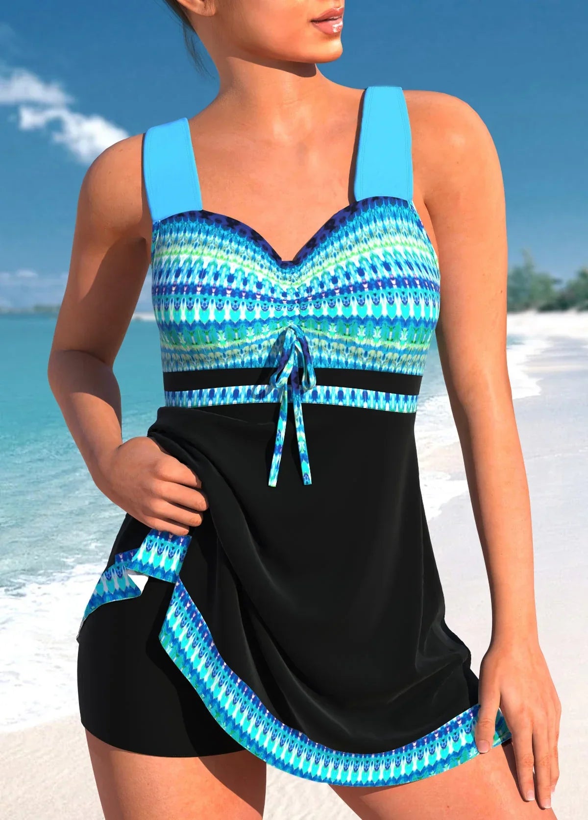 Damen Tankini | Träger mit Raffung und Bindeelement