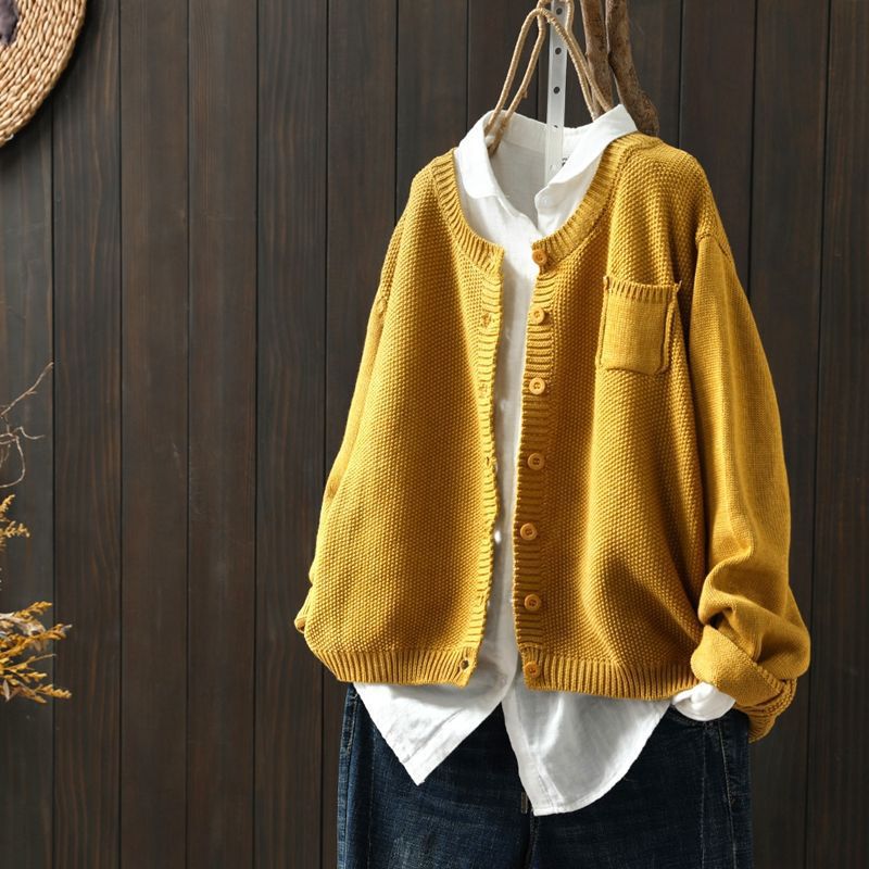 Damen Strickjacke | Übergröße mit Rippstruktur und Knopfleiste